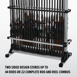 Abu Garcia Aluminium Standing 44 Rod Rack 11 Abu Garcia Aluminium Standing 44 Rod Rack -Abu Garcia Sales Store abugarica floorrack 2sided info 1